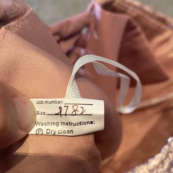 Women’s Pink A-Line Tea Length Chiffon & Lace Appliqué Dress Corset Back Size 12 - Picture 7 of 10